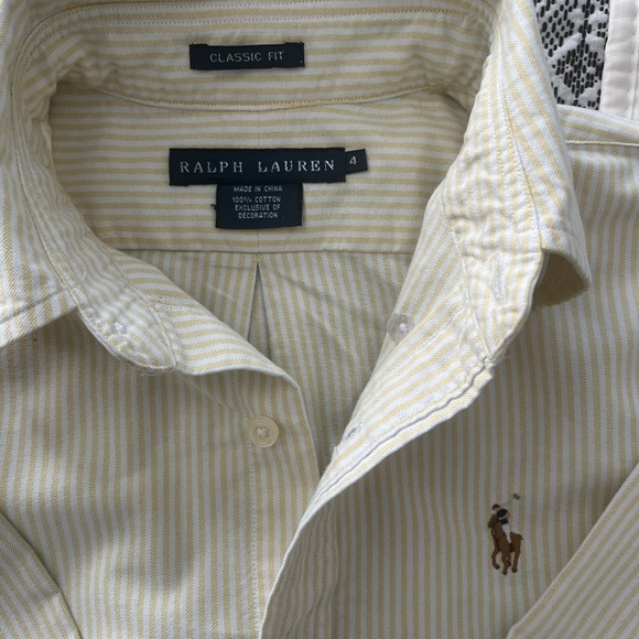 Ralph Lauren Beige Striped Casual Button Down Shirt: Size 4 - Picture 2 of 2